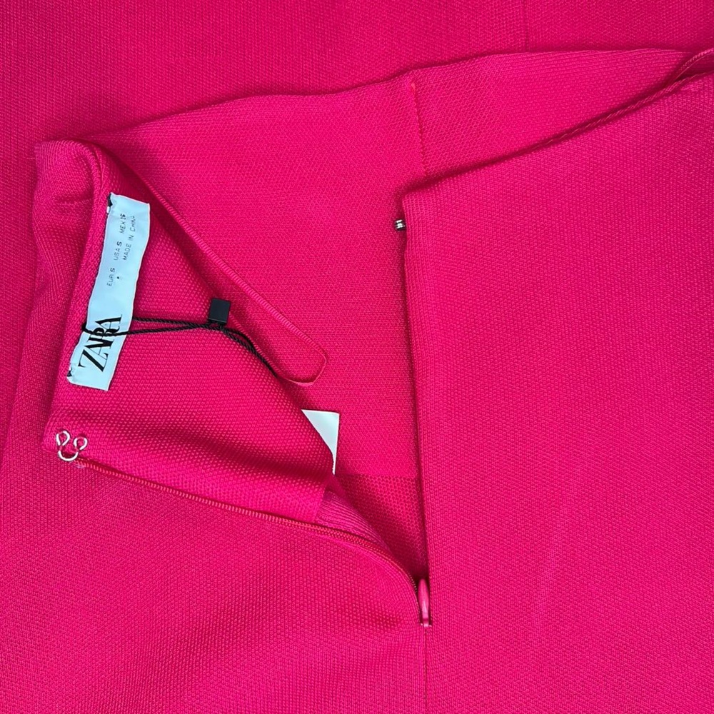 NWT ZARA Strapless Fuchsia Knit Midi Tube Dress Straight Neck 6873/013 SMALL - Picture 4 of 10